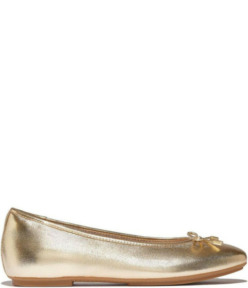 フィットフロップ レディース シューズ パンプス トール レザー FitFlop Delicato Soft Metallic Leather Bow Hidden Wedge Ballet Flats Platino メタリック