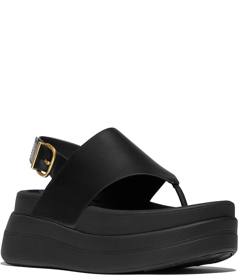 フィットフロップ レディース シューズ サンダル プラットフォーム レザー FitFlop F-Mode Leather Slingback Thong Platform Sandals Black ブラック