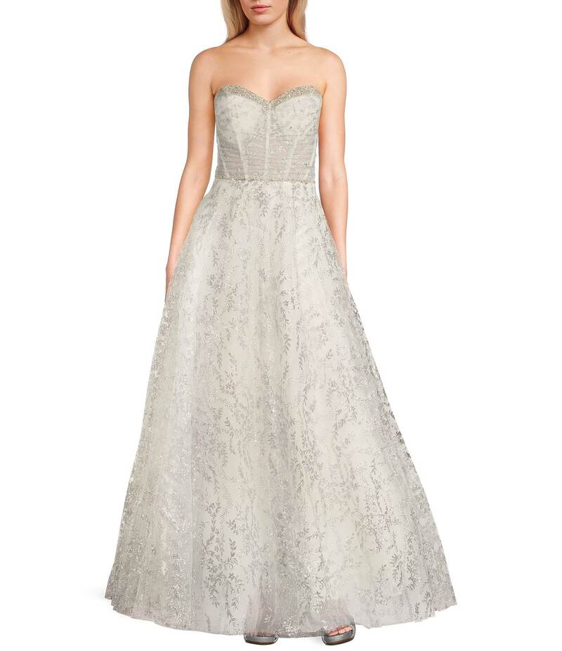 ReVida ŷԾŹ㤨֥ӡ ǥ ȥåץ ԡ å ѥ󥳡 ȥåץ쥹 ɽ B. Darlin Sequin Mesh Embroidered Strapless Sweetheart Neck Dress Off White եۥ磻ȡפβǤʤ23,480ߤˤʤޤ