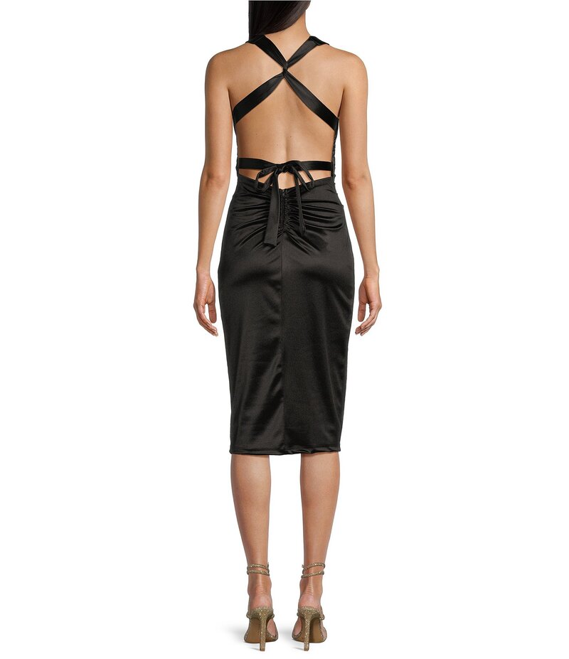 【送料無料】 ビーダーリン レディース ワンピース トップス Satin Sleeveless V-Neck Midi Dress Black