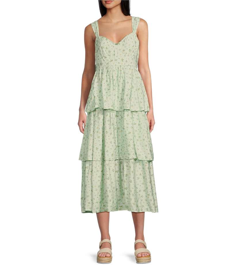 【送料無料】 ブルーペッペーブルーペッパー レディース ワンピース トップス Floral Print Sweetheart Neck Tiered Tie Bow Back Midi Dress Sage Multi