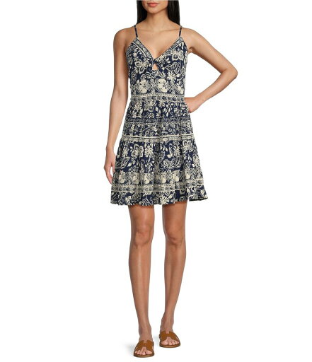 【送料無料】 アンジー レディース ワンピース トップス Printed Sweetheart Neck Spaghetti Strap Twist Front Keyhole Tiered Dress Navy 【送料無料】 アンジー レディース ワンピース トップス Printed Sweetheart Neck Spaghetti Strap Twist Front Keyhole Tiered Dress Navy