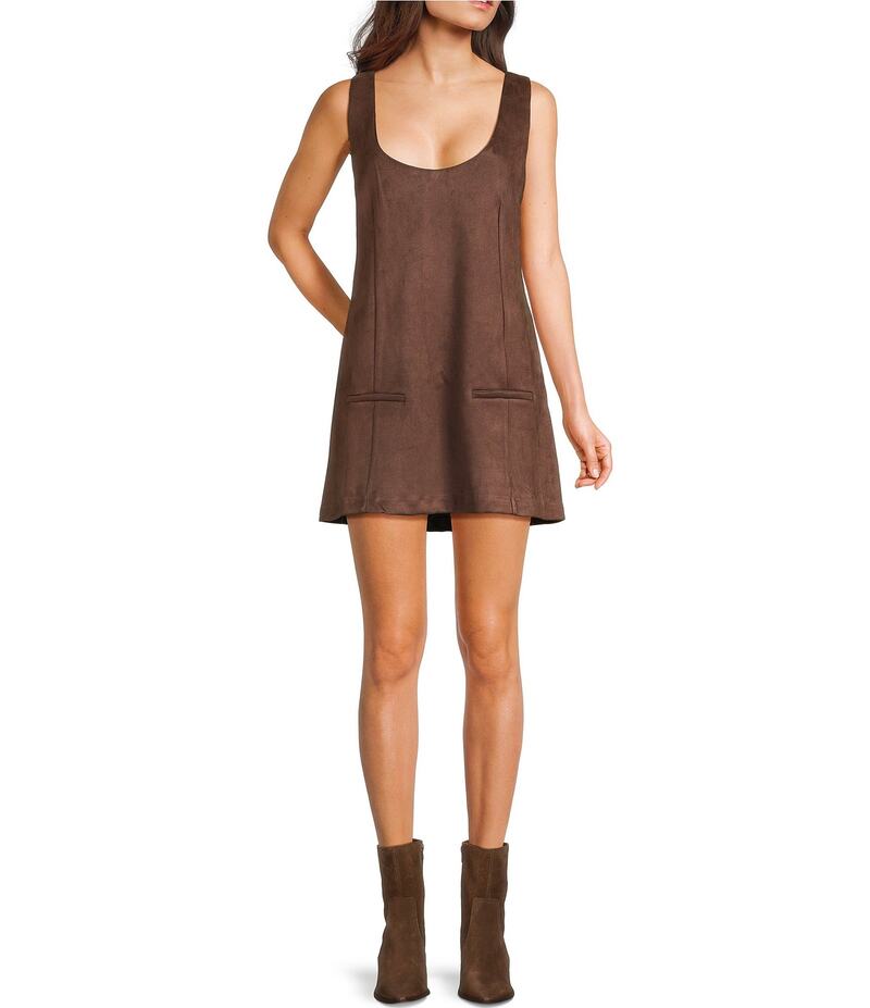 楽天ReVida 楽天市場店ダブルゼロ レディース トップス ワンピース スエード ノースリーブ Double Zero Faux Suede Scoop Neck Sleeveless Shift Dress Chestnut