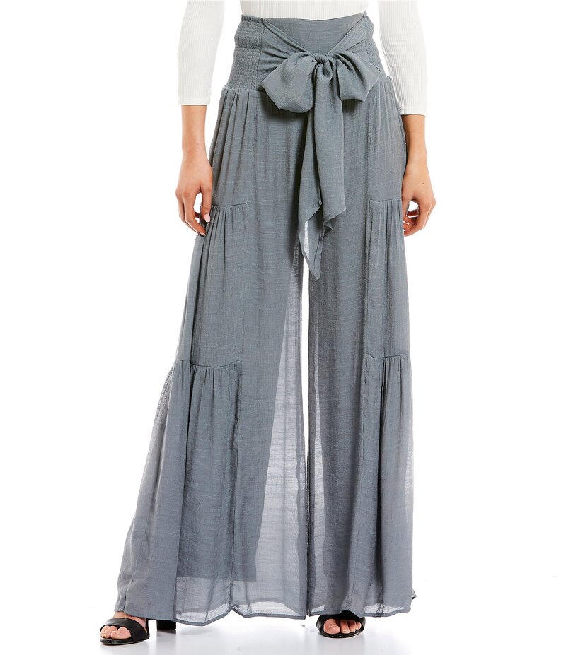 楽天ReVida 楽天市場店ダブルゼロ レディース ボトムス カジュアルパンツ ワイドレッグ パンツ Double Zero Waist Tie Wide Leg Pants Dark Grey グレー
