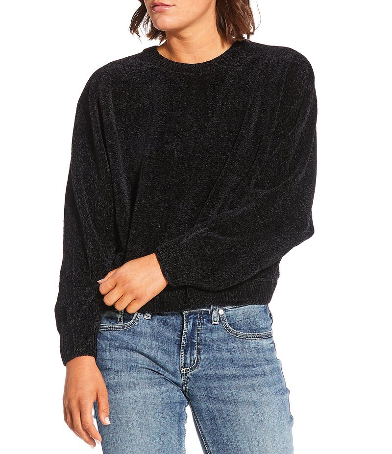 楽天ReVida 楽天市場店ダブルゼロ レディース アウター ニット・セーター クルーネック セーター Double Zero Chenille Crew Neck Long Sleeve Sweater Black ブラック