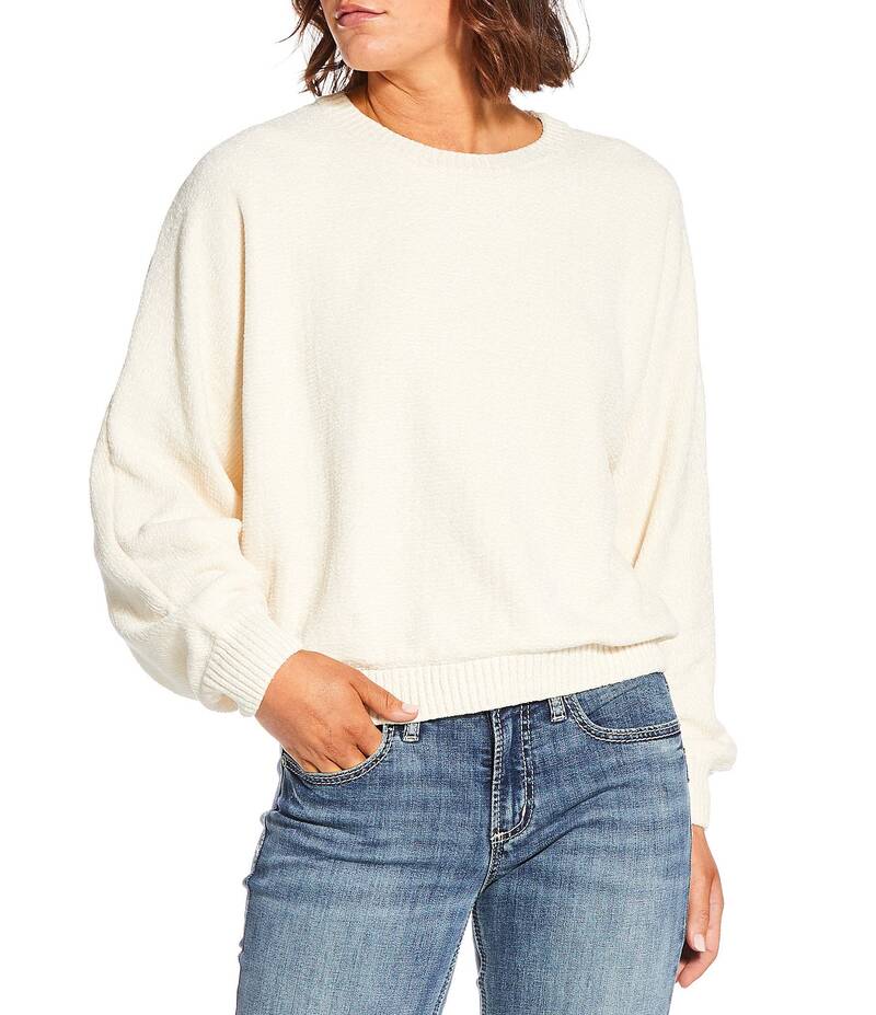 楽天ReVida 楽天市場店ダブルゼロ レディース アウター ニット・セーター クルーネック セーター Double Zero Chenille Crew Neck Long Sleeve Sweater Cream クリーム