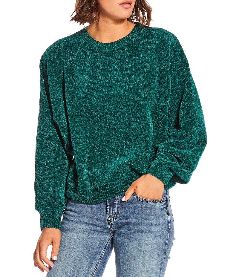 楽天ReVida 楽天市場店ダブルゼロ レディース アウター ニット・セーター クルーネック セーター Double Zero Chenille Crew Neck Long Sleeve Sweater Dark Green グリーン