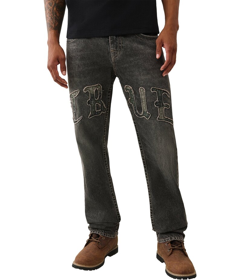 トゥルーレリジョン メンズ ボトムス デニムパンツ Compass Trail Black Wash True Religion Ricky Logo Appliqued Straight Leg Jeans