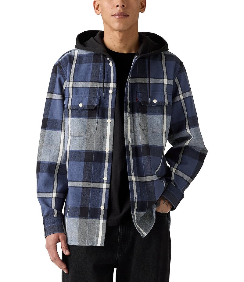 リーバイス メンズ トップス シャツ Levi'sR Plaid Long Sleeve Classic Hooded Worker Shirt Blue ブルー