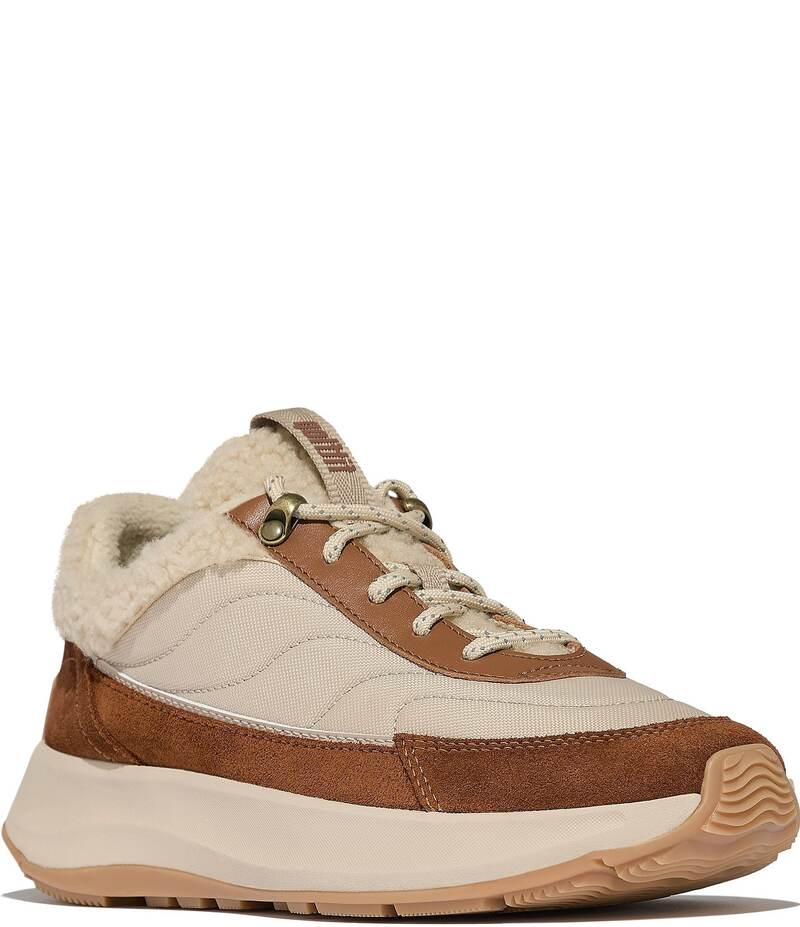 フィットフロップ レディース シューズ スニーカー レース Fitflop F-Mode Faux Shearling Lace Up Sneakers Deep Tan/Camel Mix タン