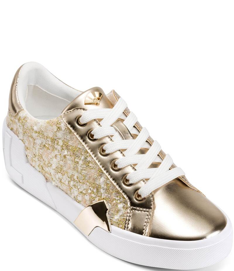 カール ラガーフェルド レディース ボトムス カジュアルパンツ スニーカー レース KARL LAGERFELD PARIS Melora Boucle Lace Up Sneakers Cream/Gold クリーム
