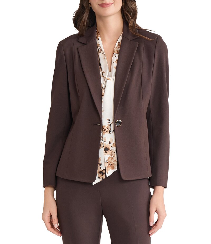 カスパール レディース アウター コート ブレザー ジャケット Kasper One Button Notch Collar With Waist Seam Blazer Jacket Rich Chocolate チョコレート