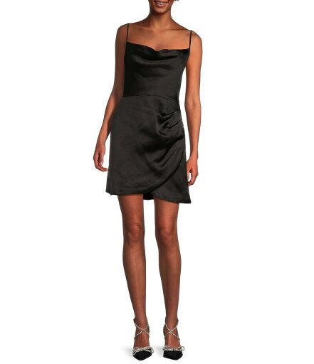 【送料無料】 ルルズ レディース ワンピース トップス Satin Cowl Neck Mini Dress Black 【送料無料】 ルルズ レディース ワンピース トップス Satin Cowl Neck Mini Dress Black