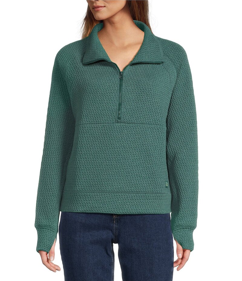 エルエルビーン レディース トップス Tシャツ ハーフジップ ニット L.L.Bean Solid Ridge Knit Texture Stand Collar Oversize Fit Half Zip Pullover Forestspruce(4)