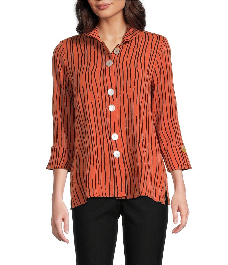 アリ マイルス レディース トップス シャツ プチ Ali Miles Petite Size Crinkle Woven Abstract Strip..