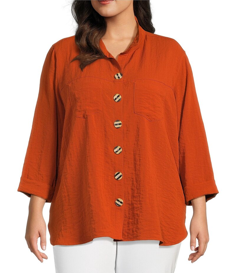 ジョン マーク レディース トップス シャツ プラスサイズ John Mark Plus Size Solid Woven Wire Colla..