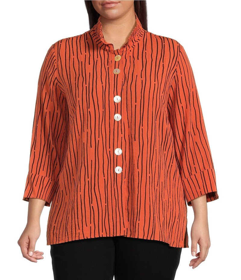 アリ マイルス レディース トップス シャツ プラスサイズ Ali Miles Plus Size Crinkle Woven Abstract..