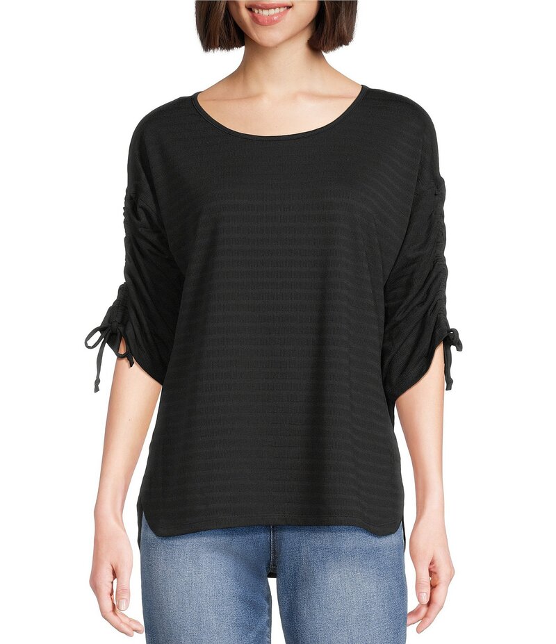 ReVida ŷԾŹ㤨֥ȥХ ǥ ȥåץ  롼ͥå ץ 㥶 ˥å Westbound Petite Knit 3/4 Ruched Sleeve Crew Neck Top Black ֥åפβǤʤ19,480ߤˤʤޤ