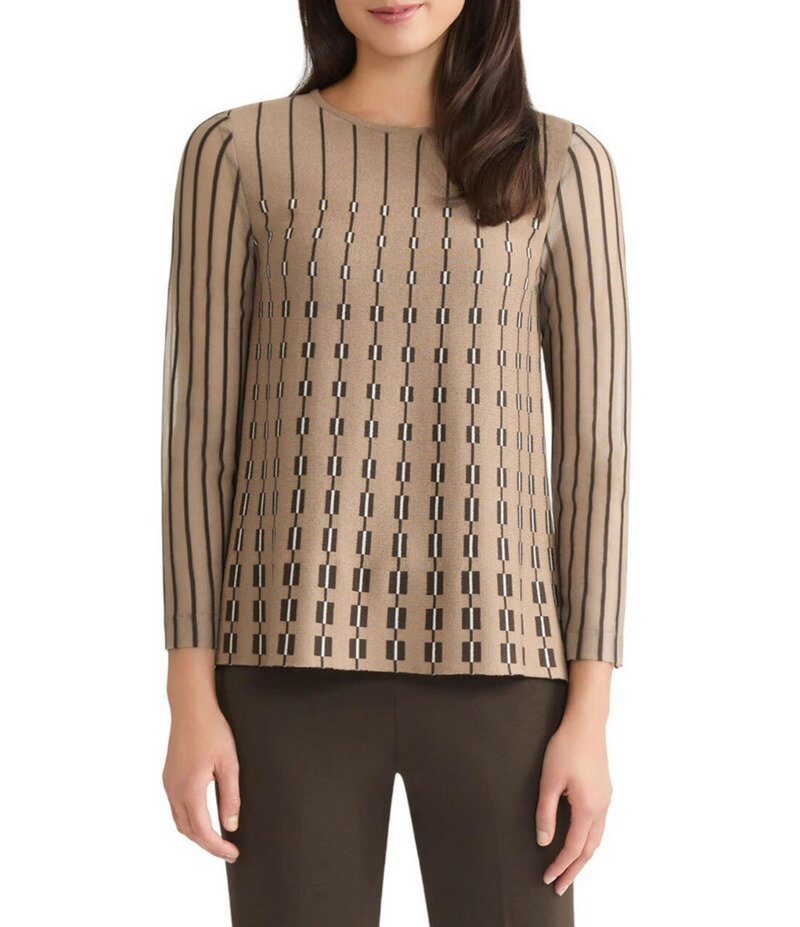 ミンウォン レディース トップス シャツ ニット Ming Wang Soft Knit Round Neck Long Sleeve Top Taupe Multi トープ(4)