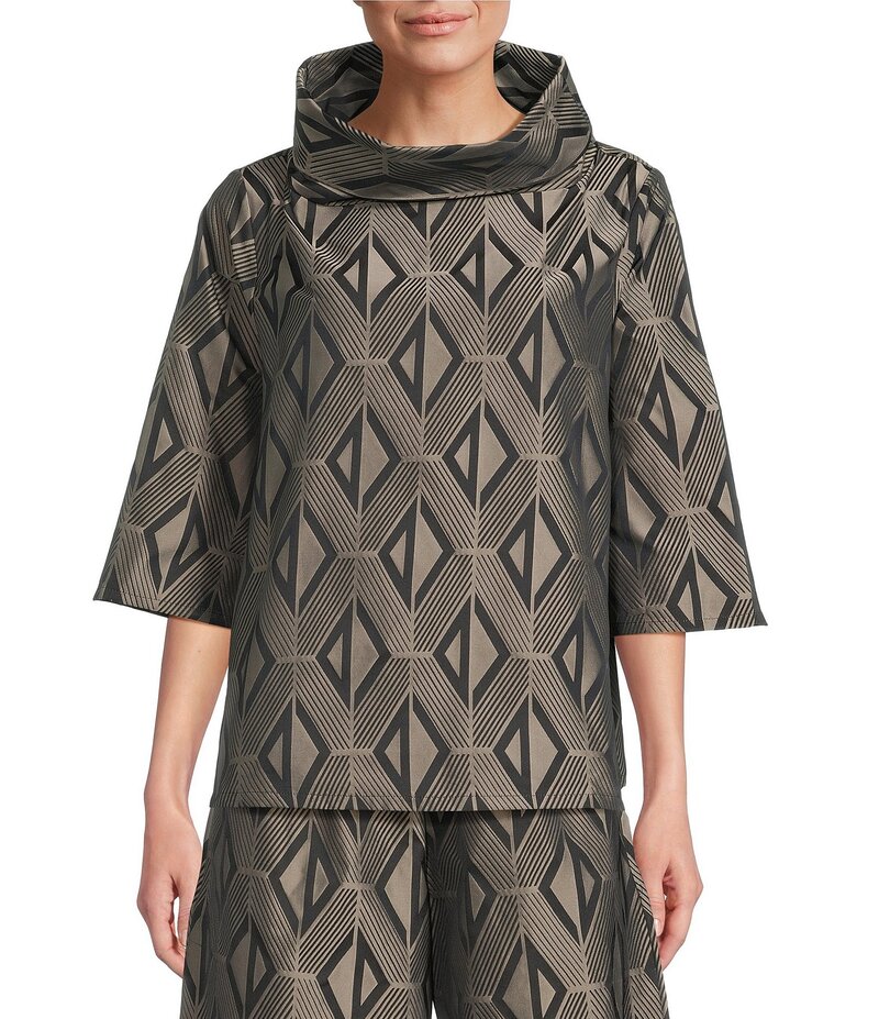 ブライン ウォーカー レディース トップス シャツ Bryn Walker Etta Coordinating Memory Crunch Jacquard Cowl Neck Elbow Sleeve Shirt Aswan