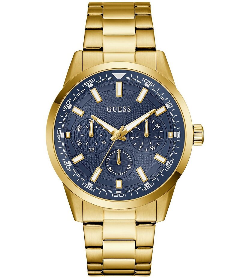 ゲス レディース アクセサリー 腕時計 Tシャツ Guess Men's Chronograph Gold Tone Stainless Steel Bracelet Watch Gold/Blue ブルー