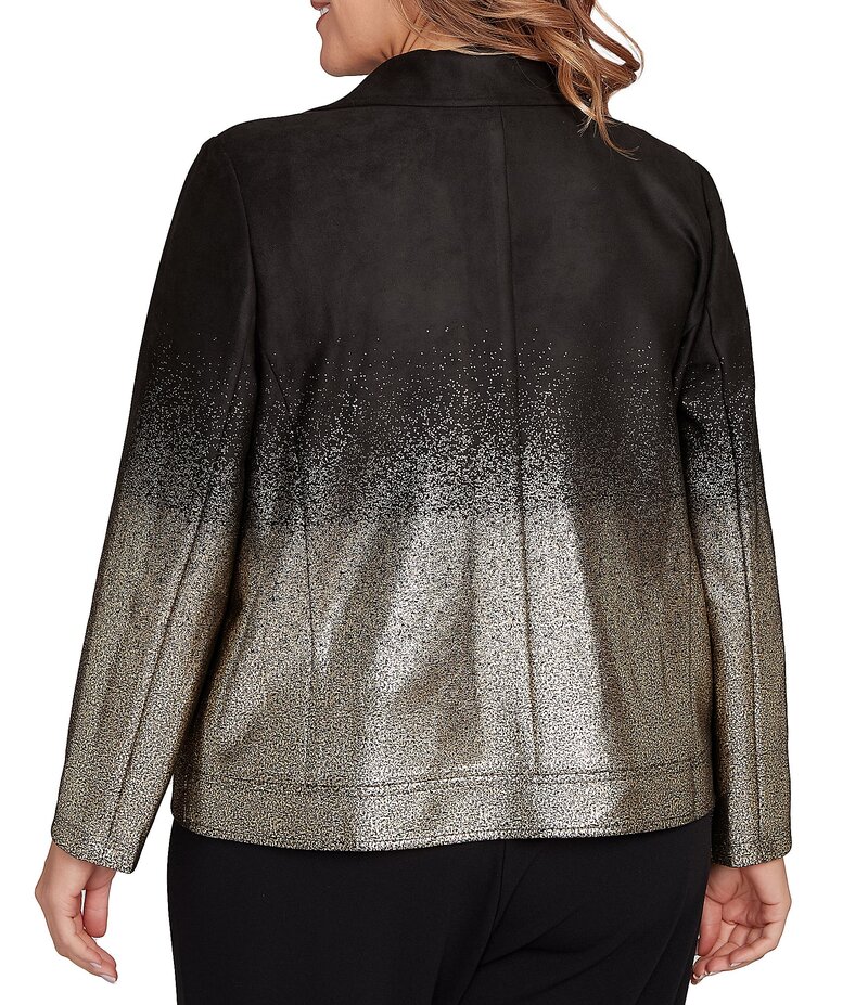 【送料無料】 ルビーアールディー レディース コート アウター Plus Size Gold Ombre Foil Faux Vegan Suede Moto Jacket Black Combo