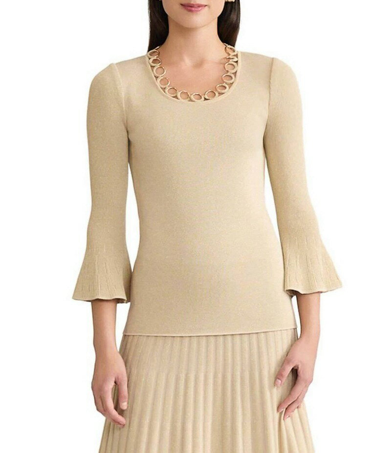 ミソック レディース トップス シャツ ニット MISOOK Lurex Crochet Knit Grommet Scoop Neck 3/4 Bell..