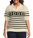 【送料無料】 スカイズアブルー レディース パーカー・スウェット フーディー アウター Plus Printed Pointelle Knit Collared Short Sleeve Sweater Off-White/Navy(4)