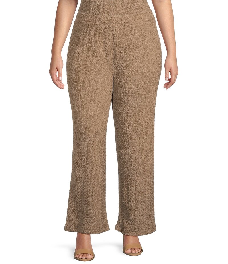 【送料無料】 デックス レディース カジュアルパンツ ボトムス Clothing Plus Size Flowy Wide Leg Textured Pants Taupe