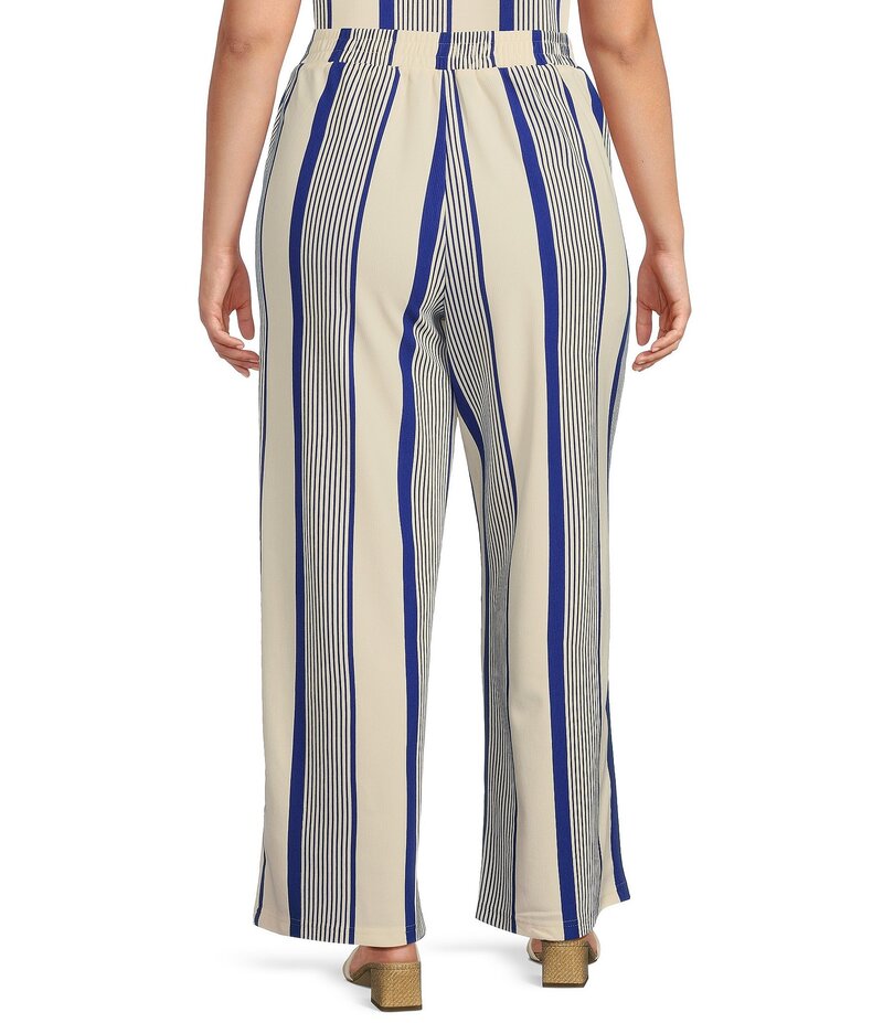 スカイズアブルー レディース ボトムス カジュアルパンツ Blue/Ivory Skies Are Blue Plus High Rise Variegated Stripe Wide Leg Knit Pants