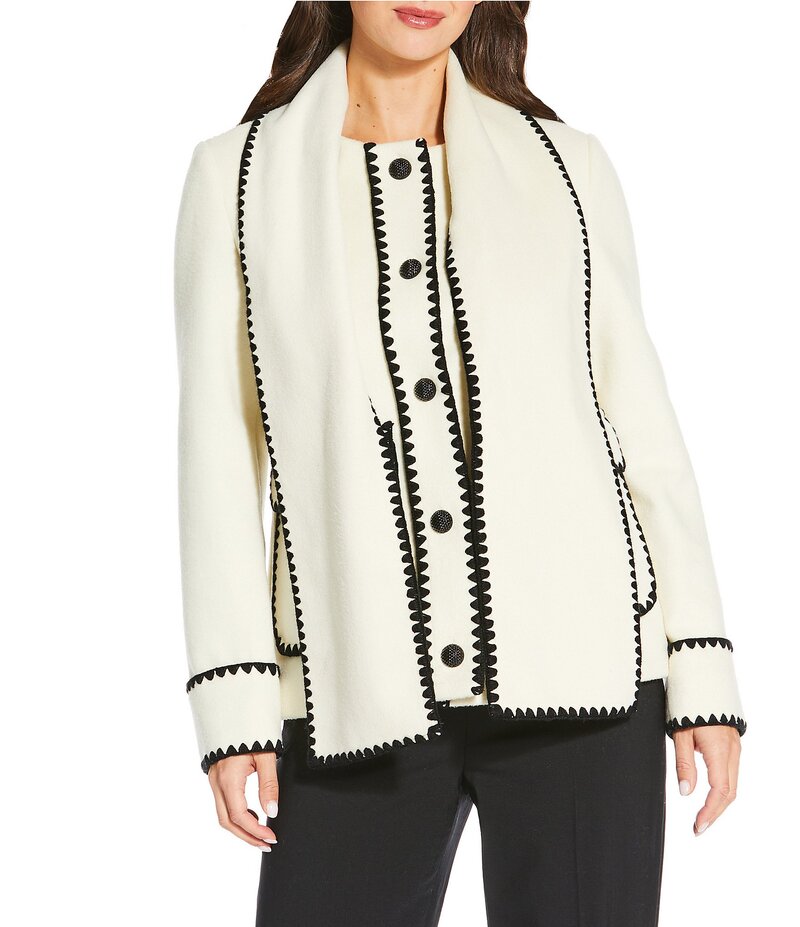 ケンジー レディース アウター コート ウール Kensie Wool Blend Scarf Neck Long Sleeves Whipstitch Car Coat Ivory アイボリー(4.0)