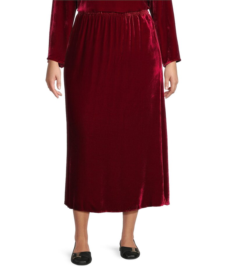 エイリーンフィッシャー レディース ボトムス スカート プラスサイズ ミディ ベルベット シルク Eileen..