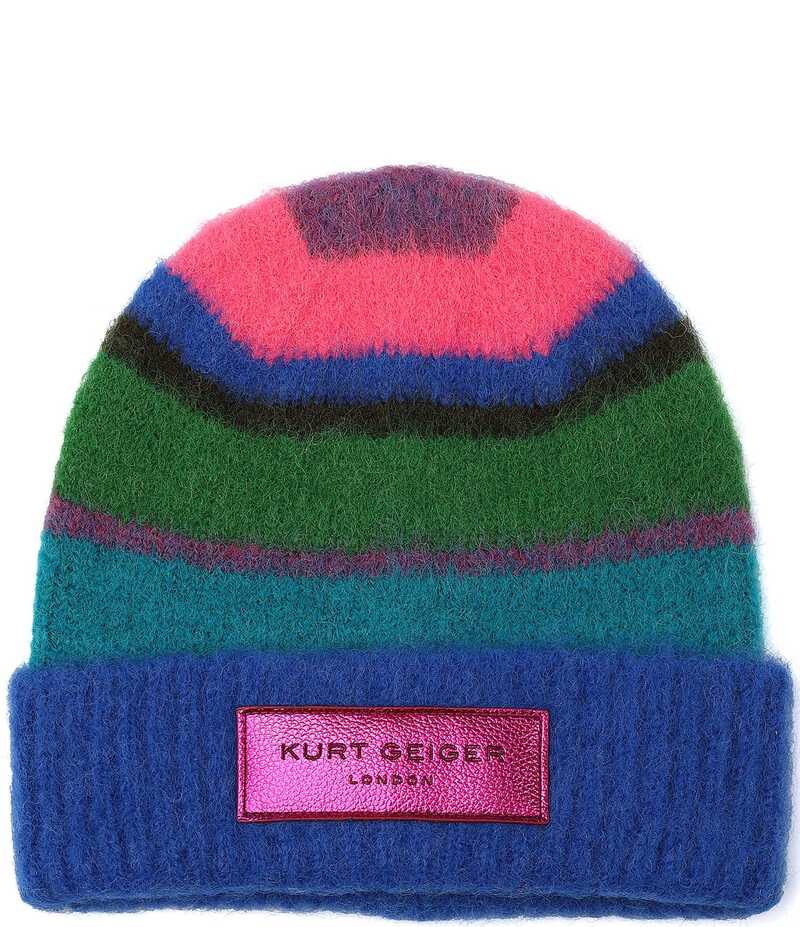 カートジェイガーロンドン レディース アクセサリー 帽子 Kurt Geiger London Fuzzy Striped Beanie Mu..
