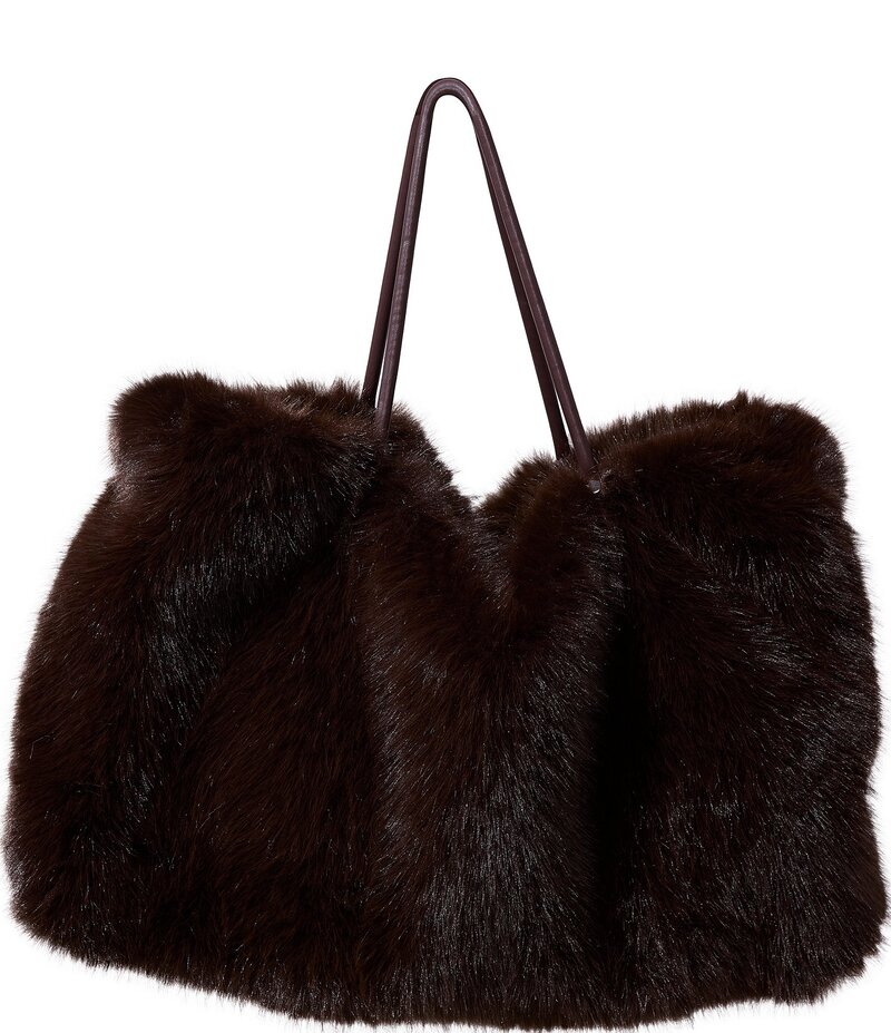 アザレア ワン レディース バッグ Azalea Wang Roxana Faux Fur Tote Bag Chocolate チョコレート
