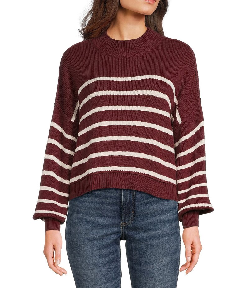 ブルーペッペーブルーペッパー レディース アウター ニット・セーター モックネック Blu Pepper Stripe..