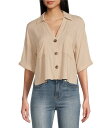 【送料無料】 モアモア レディース シャツ トップス Short Sleeve 3-Button-Front Camp Shirt Stone(4)