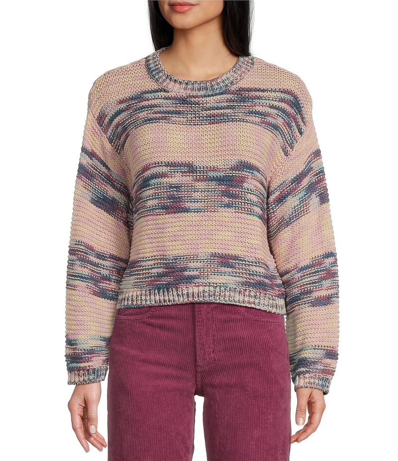 【送料無料】 ビラボン レディース パーカー・スウェット フーディー アウター Fade Out Long Sleeve Space Dyed Stripe Sweater Blue Shadow/Pink Multi