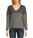 【送料無料】 ヴィゴス レディース パーカー・スウェット フーディー アウター Striped V-Neck Pullover Grey