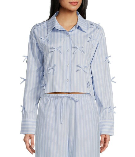 【送料無料】 ジービー レディース シャツ トップス Woven Long Sleeve Bow Button-Front Top Blue Multi 【送料無料】 ジービー レディース シャツ トップス Woven Long Sleeve Bow Button-Front Top Blue Multi