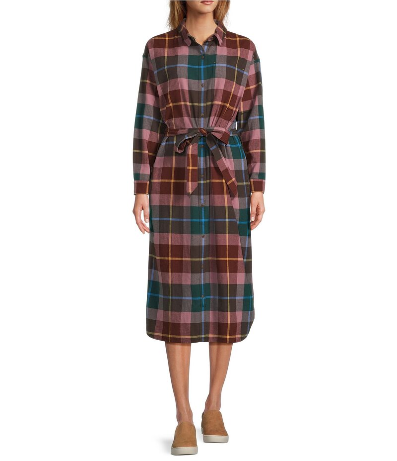 エルエルビーン レディース トップス ワンピース ミディ L.L.Bean Signature Camp Soft Flannel Plaid Belted Button Front Midi Dress Vintage Plum Plaid プラム