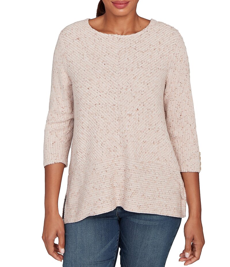 ルビーアールディー レディース トップス シャツ クルーネック リブ ニット Ruby Rd. Heather Speckele..