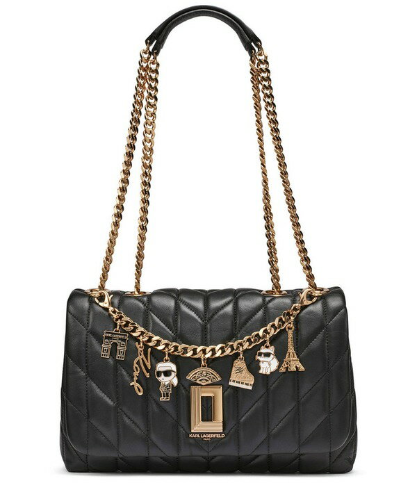 カール ラガーフェルド レディース バッグ キルティング KARLAGERFELD PARIS Lafayette Quilted Chain Charm Shoulder Bag Black Gold ブラック