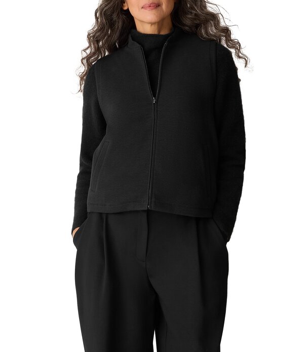 エイリーンフィッシャー レディース アウター ベスト ハイネック ノースリーブ コットン ニット Eileen..