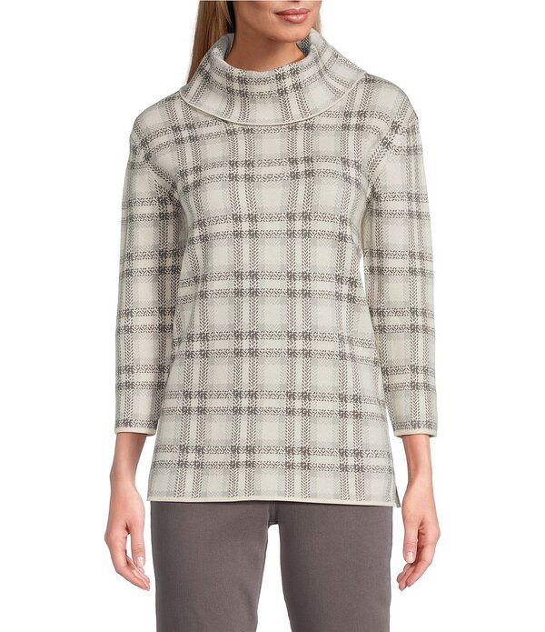 マルチプルズ レディース トップス シャツ プチ ニット Multiples Petite Size Jacquard Knit Plaid Cowl Neck 3/4 Sleeve Top Multi マルチカラー