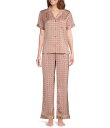 【送料無料】 スプレンディット レディース ナイトウェア アンダーウェア Short Sleeve Notch Collar Long Satin Heart Geometric Printed Pajama Set Hearts and Diamond Geo