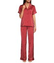【送料無料】 スプレンディット レディース ナイトウェア アンダーウェア Short Sleeve Notch Collar Long Satin Mini Heart Toss Printed Pajama Set Mini Heart Toss