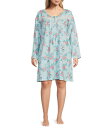 【送料無料】 カロールホクマン レディース ナイトウェア アンダーウェア Plus Size Long Sleeve Scoop Neck Floral Jersey Knit Short Nightgown Teal/Print