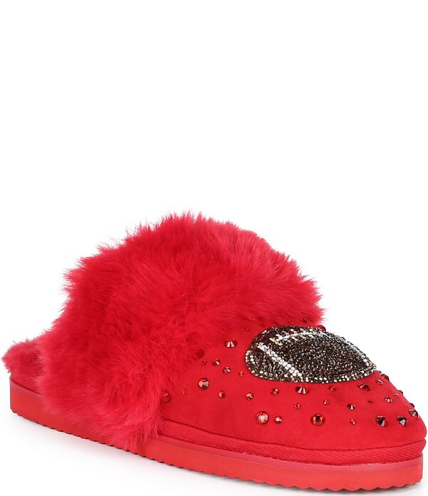 ジャンビニ レディース シューズ サンダル Gianni Bini Kickoffz Rhinestone Football Faux Fur Slippers Eclipse Red レッド