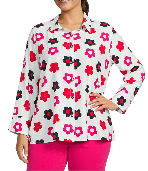マルチプルズ レディース トップス シャツ フラワー柄 プラスサイズ プリント フラワー Multiples Plusize Woven Multi Floral Print Point Collar 3/4 Turn-Up Sleeve Button Front Shirt Multi マルチカラー