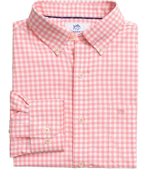 サウザーンタイド メンズ トップス シャツ ギンガムチェック ギンガム Southern Tide Intercoastal Nassau Gingham Long Sleeve Woven Shirt Sea Pink ピンク
